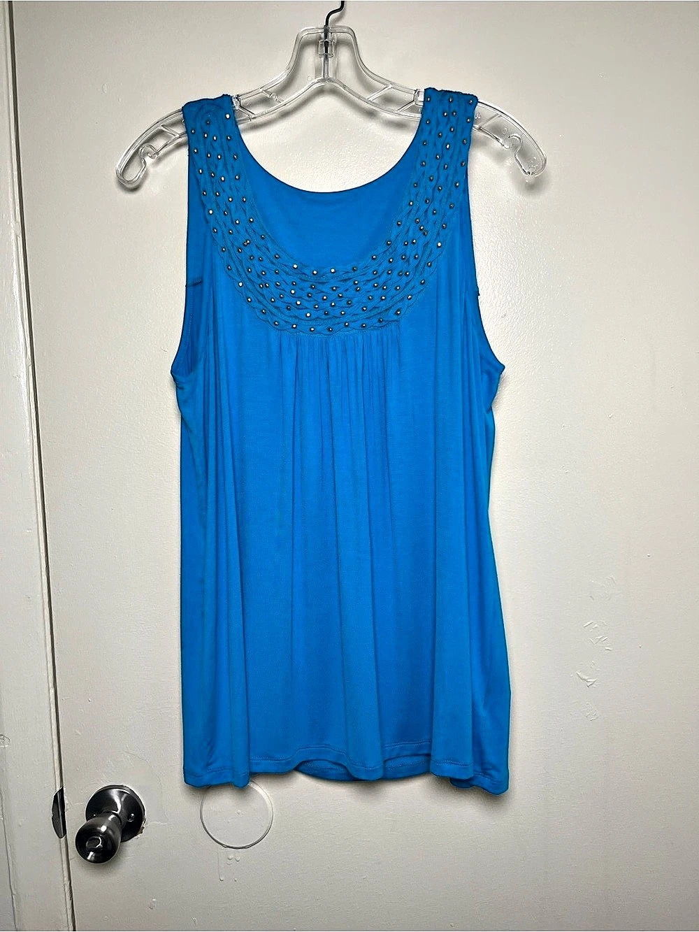 Women's Vintage dressbarn NWOT Blue Glam Embellished 2000s Y2K Tank Top Size L